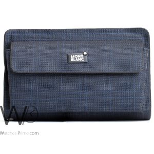 striped blue and white colored montblanc hand wallet bag men
