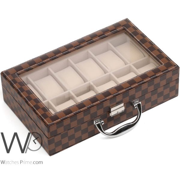 12 Grids Watch Storage Box Brown Leather | Watches Prime