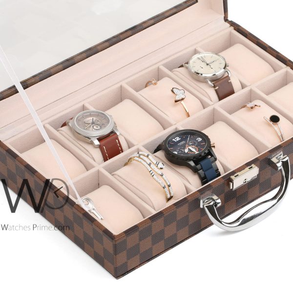 12 Grids Watch Storage Box Brown Leather | Watches Prime
