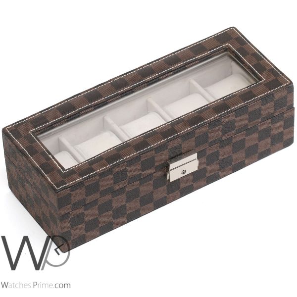 5 Grids Watch Storage Box Brown Leather | Watches Prime