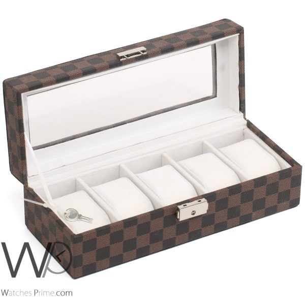 5 Grids Watch Storage Box Brown Leather | Watches Prime