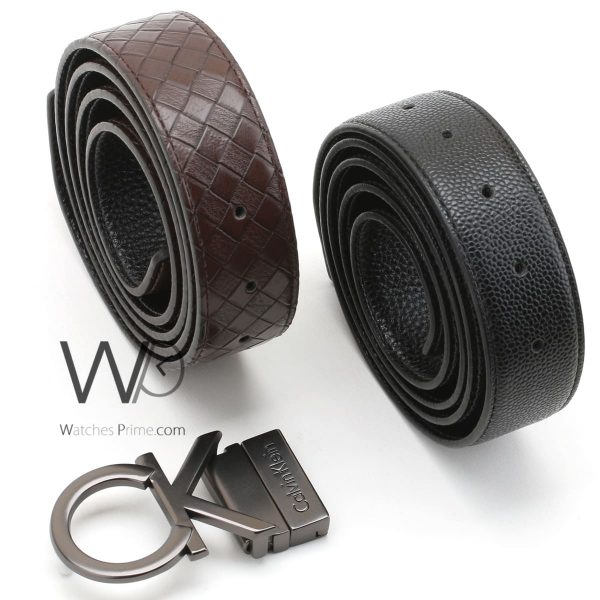 Calvin Klein CK black brown leather belt | Watches Prime