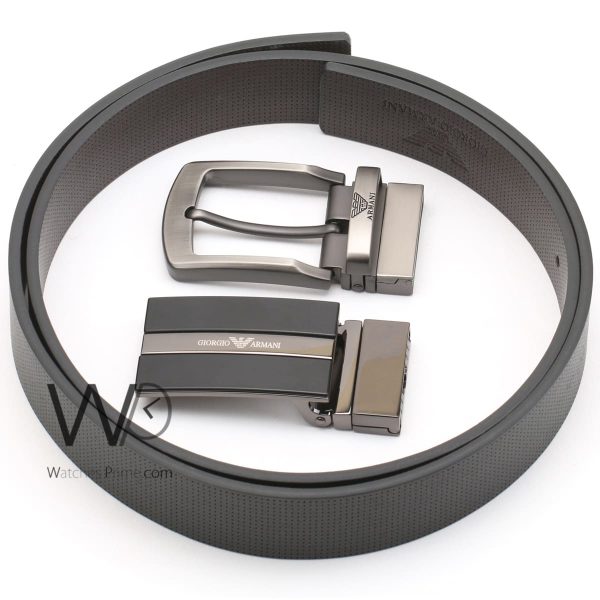 Giorgio Armani leather black belt 2 buckle | Watches Prime