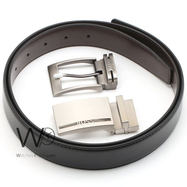 Hugo Boss belt black for men 2 buckle | Watches Prime