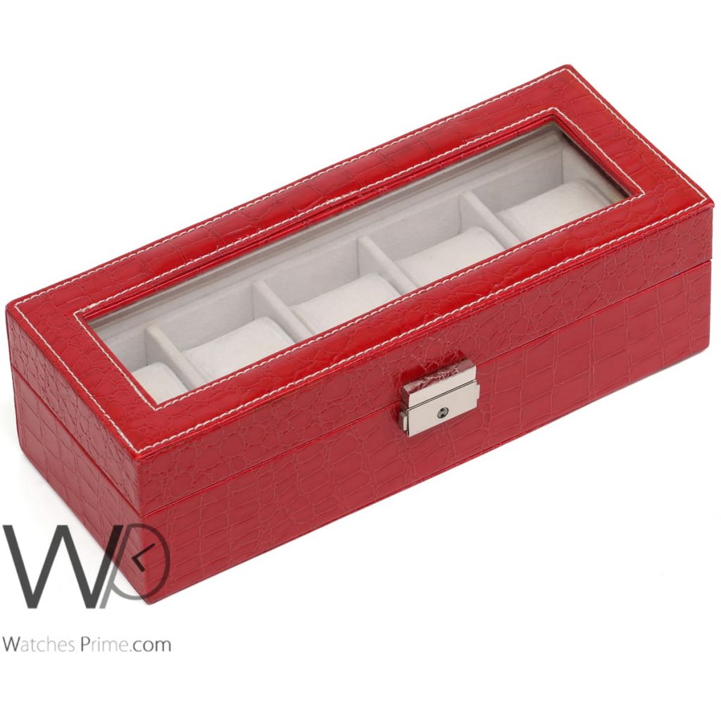 5 Grids Watch Storage Box Red Leather Watches Prime