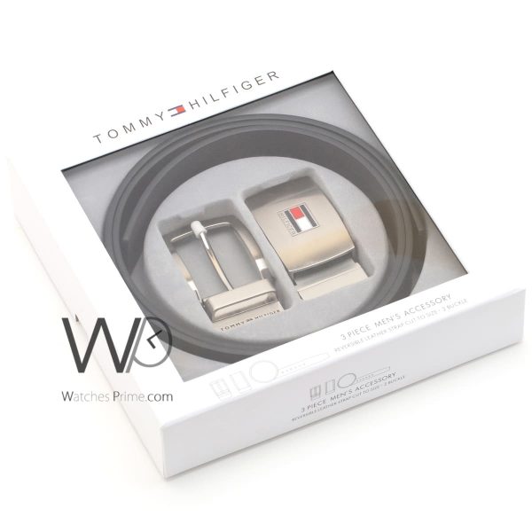 Tommy Hilfiger belt 2 buckle for men black | Watches Prime