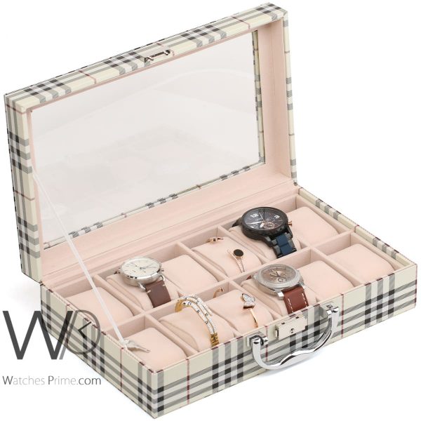 12 Grids Watch Storage Box White Leather | Watches Prime