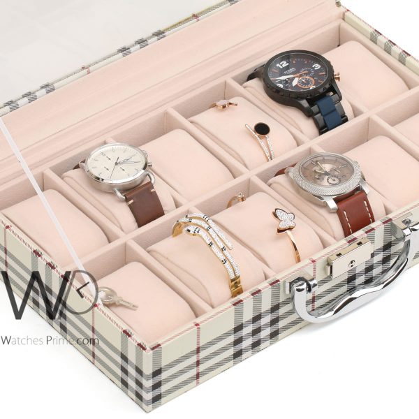 12 Grids Watch Storage Box White Leather | Watches Prime