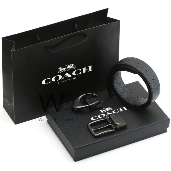 Coach leather black belt 2 buckle for men | Watches Prime