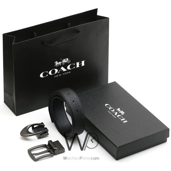 Coach leather black belt 2 buckle for men | Watches Prime