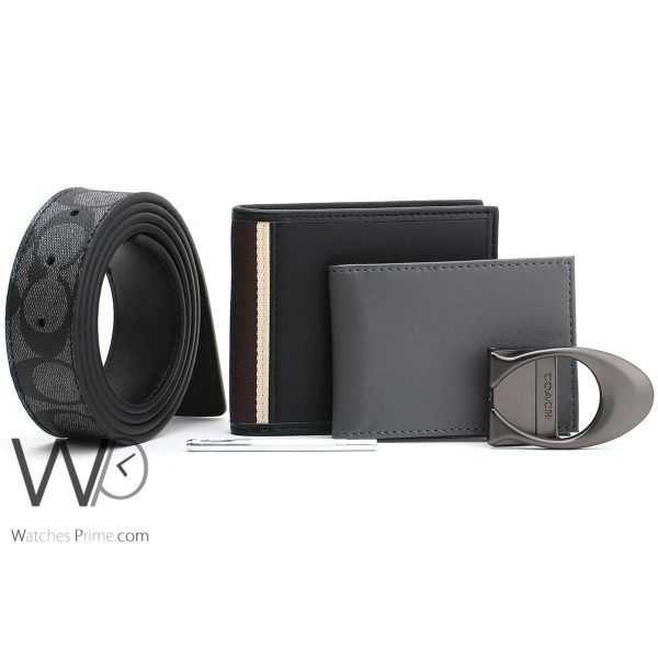 Coach wallet gray and belt black for men | Watches Prime