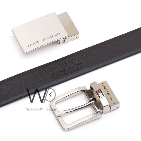 Tommy Hilfiger leather belt black 2 buckle | Watches Prime