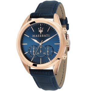R8871612015 maserati watch quartz chronograph mens dial blue leather traguardo