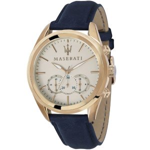 R8871612016 maserati watch quartz chronograph mens dial white blue leather traguardo