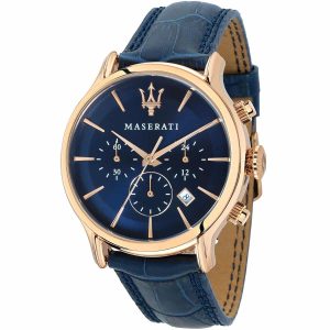 R8871618007 maserati watch quartz chronograph mens dial blue leather Epoca