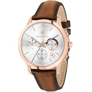 R8871633002 maserati watch quartz chronograph mens white dial brown leather ricordo