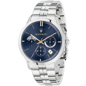 R8873633001 maserati watch quartz chronograph mens blue dial silver stainless steel metal ricordo