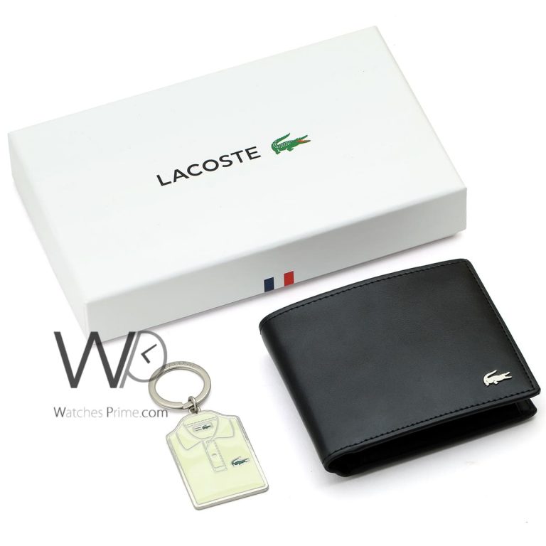 محفظة و ميدالية لاكوست اسود رجالي واتشز برايم