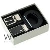 Emporio armani belt set for men black leather two buckle belt box