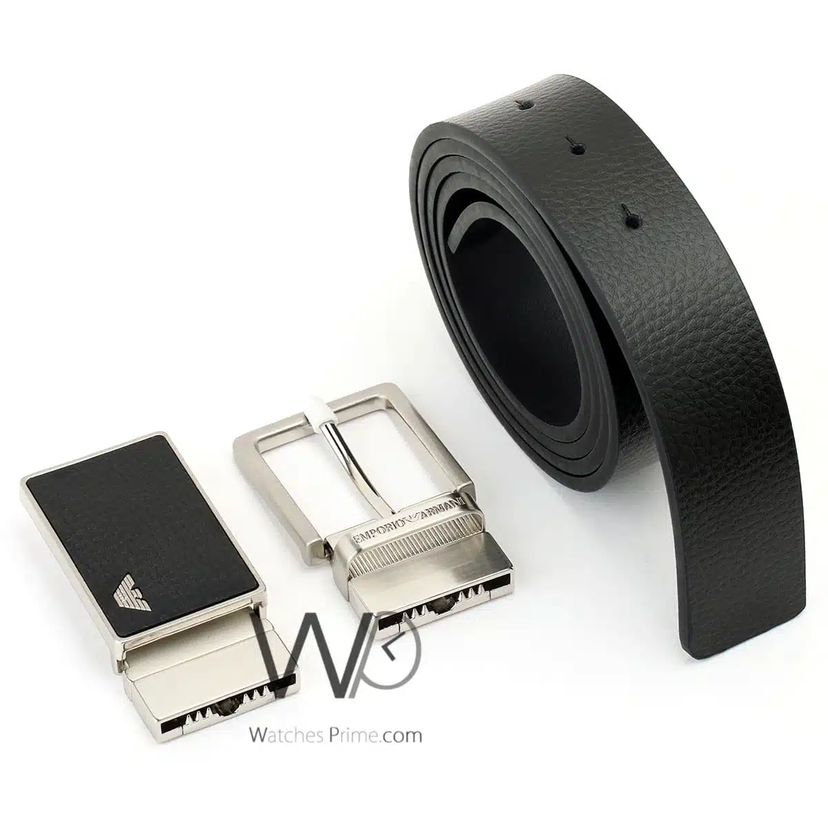 Emporio Armani Belt 2 Buckles for Men Black | Watches Prime