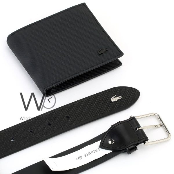 Lacoste Black Wallet and Belt Set For Men | Watches Prime