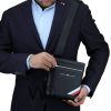 Tommy Hilfiger Black Leather Messenger Bag | Watches Prime
