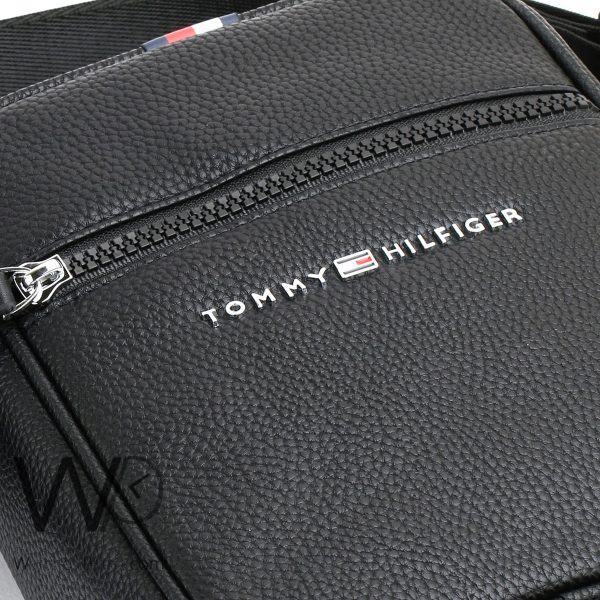 Tommy Hilfiger Messenger Bag Black Leather | Watches Prime