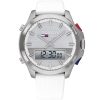 1791764 tommy hilfiger watch men silver dial rubber white strap quartz digital analog dual time jeans