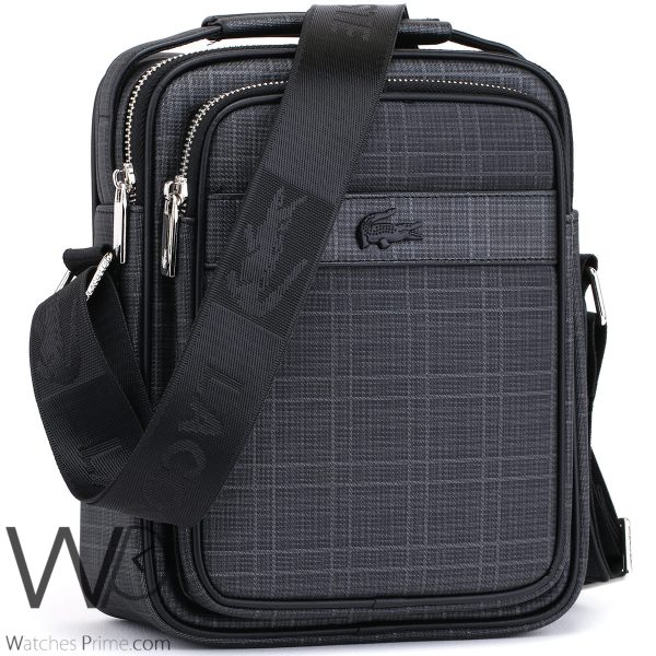 Lacoste black leather shoulder bag for men | Watches Prime