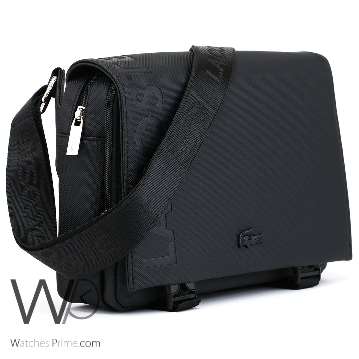 Lacoste black mini laptop messenger bag men