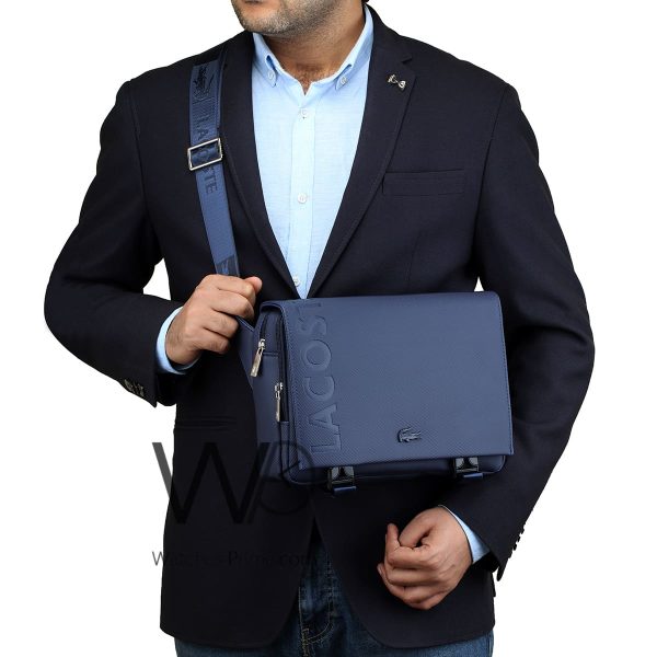 Lacoste blue mini laptop messenger bag men | Watches Prime