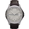 Ax2100 armani exchange watch men silver dial leather brown strap quartz analog three hand hampton