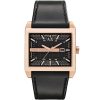 Ax2207 armani exchange watch men black dial leather strap quartz analog square three hand tenno