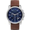 Ax2501 armani exchange watch men blue dial leather brown strap quartz analog chronograph outerbanks