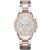 Ax4331 armani exchange watch women white dial stainless steel metal silver rose gold two tone strap quartz analog chronograph crystals mother of pearl lady banks