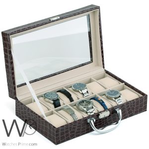 black leather 12 storage watches travel box case