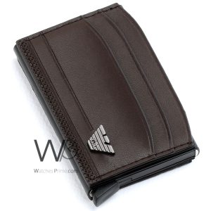 automatic pop up giorgio armani leather credit card holder brown wallet