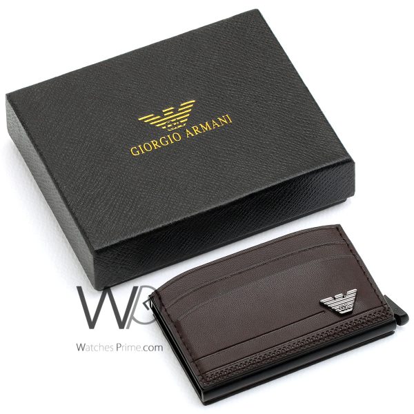 Pop Up Armani Brown Men's Card Holder Wallet | Watches Prime