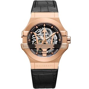 R8821108030 maserati watch men black dial leather strap automatic analog movement three hand potenza