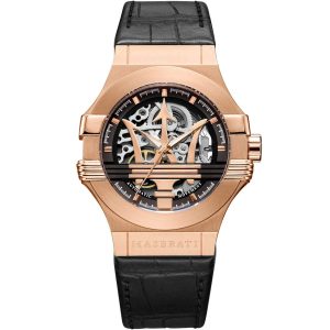 R8821108039 maserati watch men black dial leather strap automatic movment analog three hand potenza