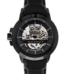 R8821119006 maserati watch men black dial leather strap automatic analog three hand limited edition