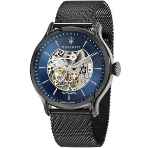 R8823118003 maserati watch men blue dial metal stainless steel gray mesh strap automatic analog wr 10 atm three hand epoca