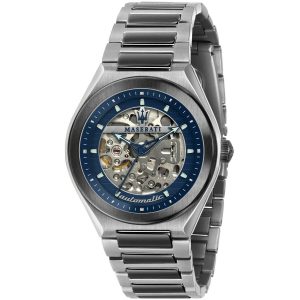 R8823139001 maserati watch men blue dial metal stainless steel silver strap automatic analog three hand triconic