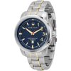 R8853137001 maserati watch men blue dial metal stainless steel silver gold two tone strap quartz battery analog three hand water resistant 50 meters royale