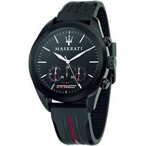 R8871612004 maserati watch men black dial rubber strap quartz battery analog chronograph mc traguardo