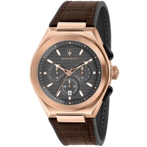 R8871639003 maserati watch men gray dial rubber brown strap quartz battery analog chronograph triconic