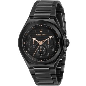 R8873639003 maserati watch men black dial metal stainless steel strap quartz battery analog chronograph triconic