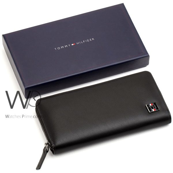 Tommy Hilfiger Black Long TH Leather Wallet | Watches Prime