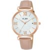 Ag8k78x1 alba watch women silver patterned dial leather beige strap quartz movt japan analog three hand fashion