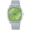 Ag8l01x1 alba watch women green patterned dial stainless steel metal silver mesh strap quartz movt japan analog square water resist 5bar three hand fusion active